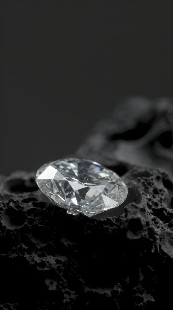 sparkling diamond on dark volcanic rock surface