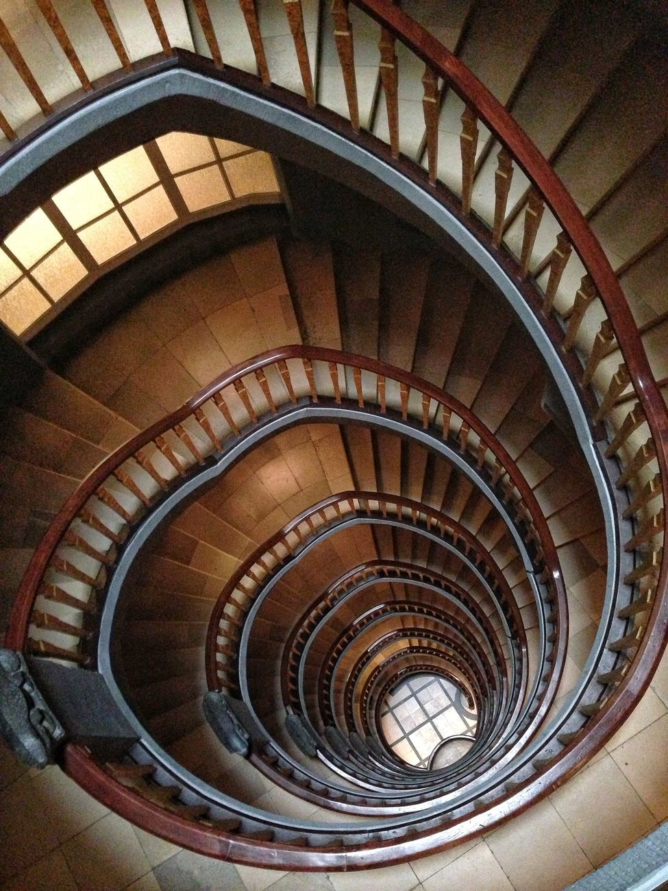 brown spiral stairs