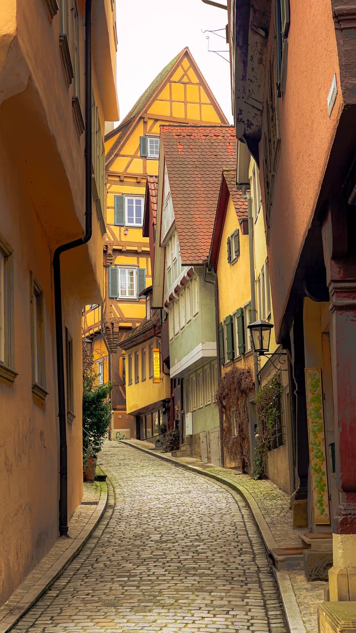charming medieval street in quaint european village