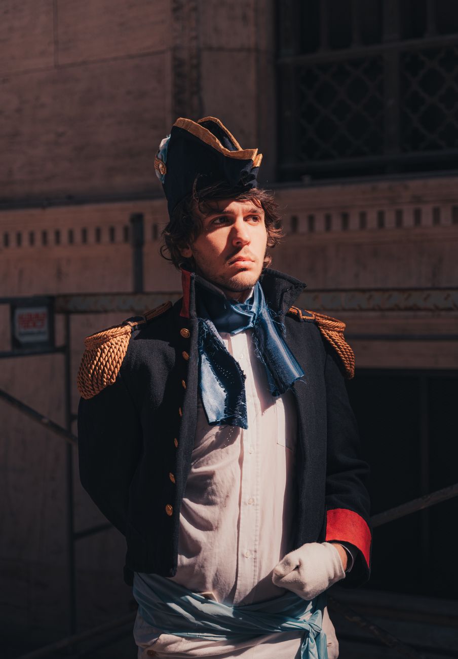 historical soldier costume portrait in sunlight