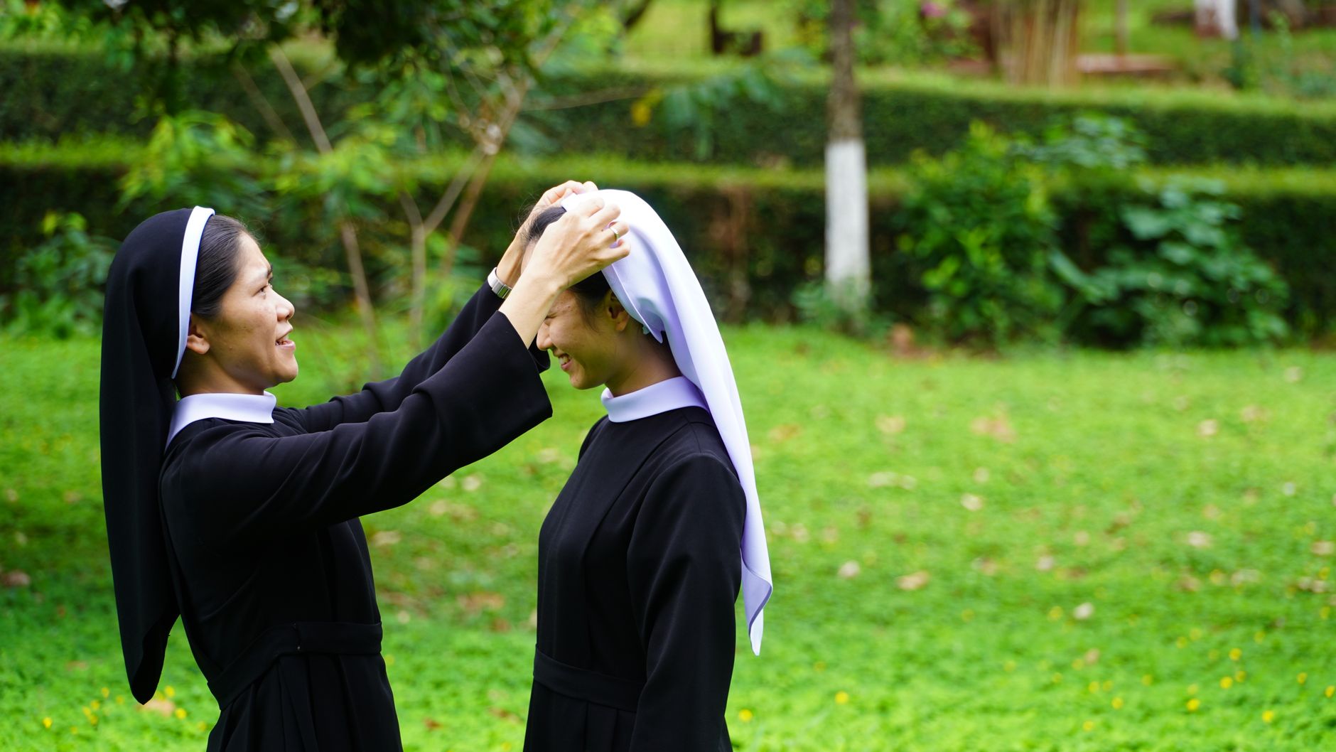 nuns in park