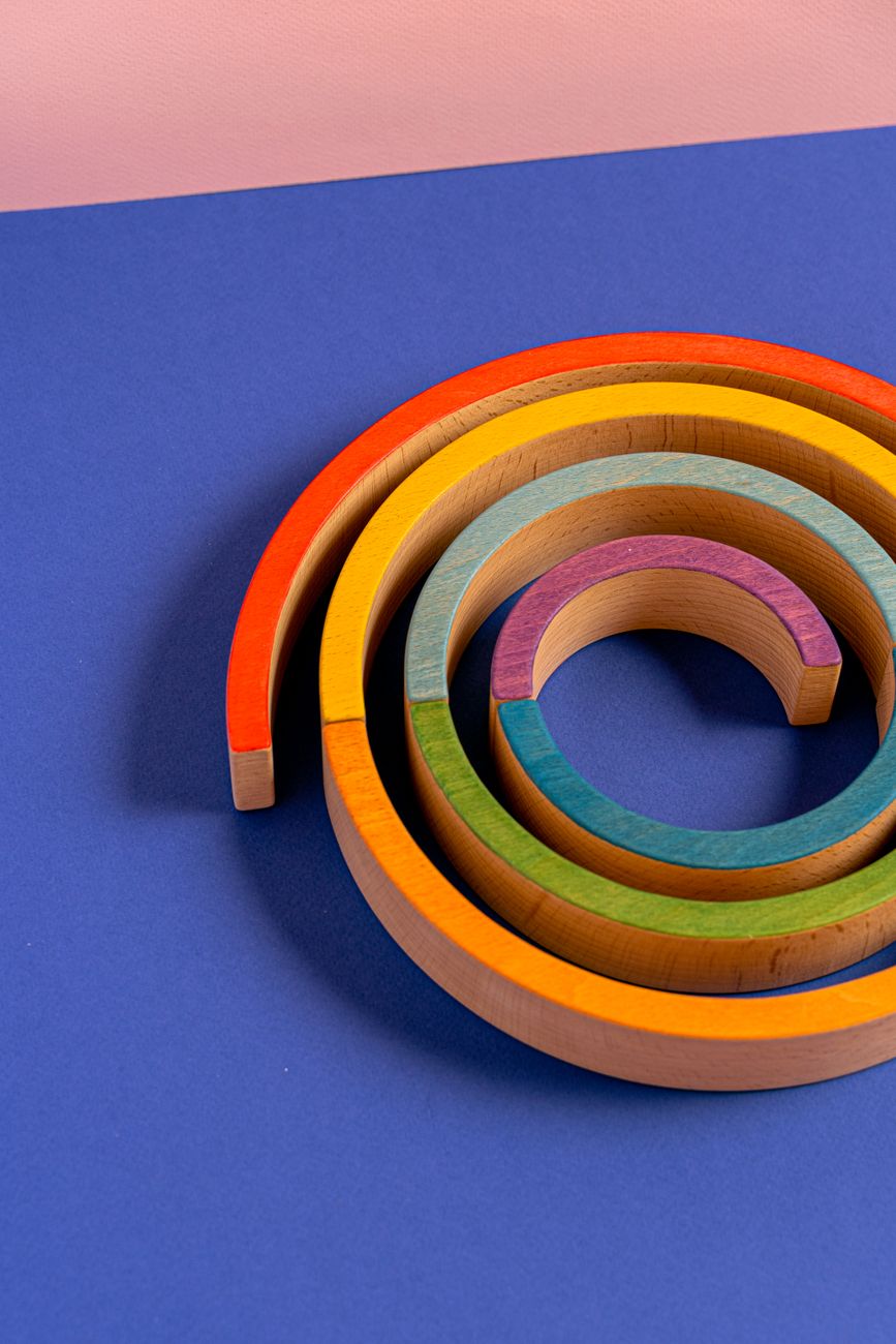 colorful stack toy on blue background