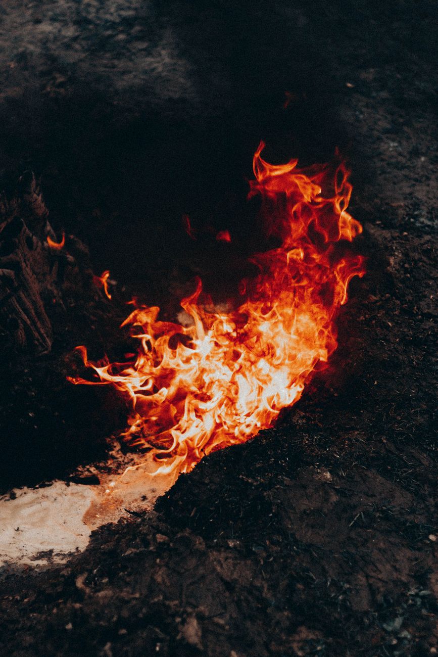 fast fire on dark land in twilight